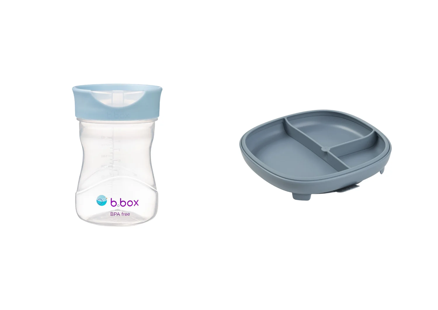 B.BOX Dělený talířek s přísavkou + Hrneček pro batolata - set modrý