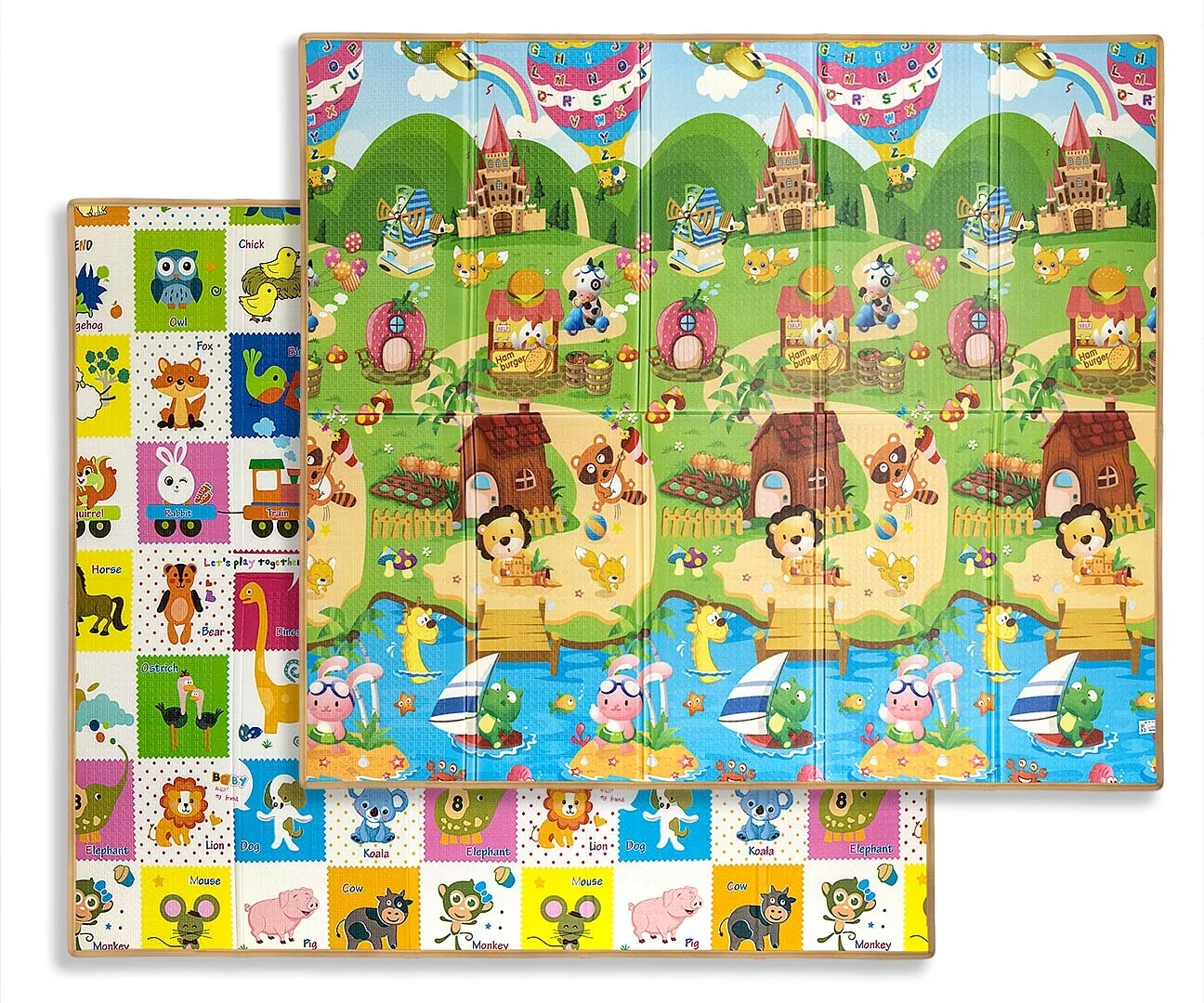 Milly Mally Oboustranná skládací pěnová podložka pro děti 197 × 177 cm - barevná zvířátka