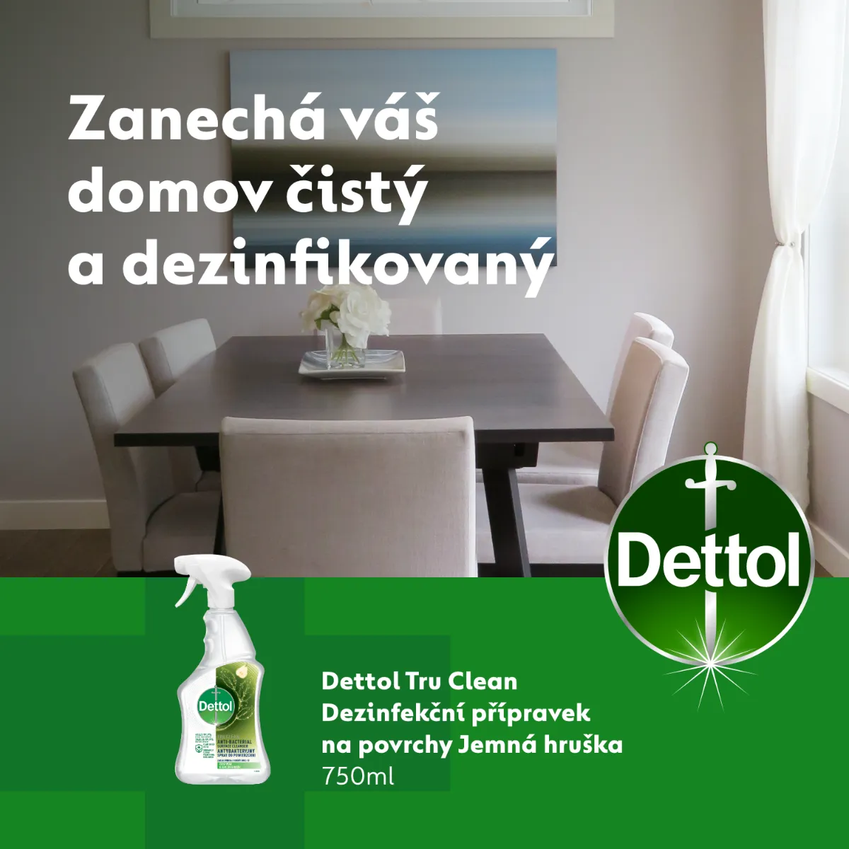 Dettol TRU CLEAN Desinfekční sprej na povrchy 750 ml jemná hruška 