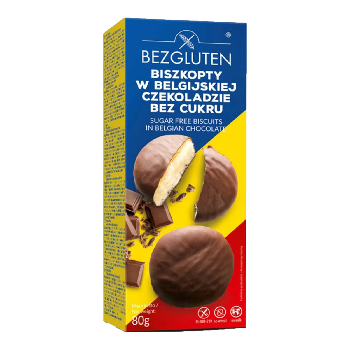 BEZGLUTEN Piškoty v belgické čokoládě bez lepku a bez cukru 80 g