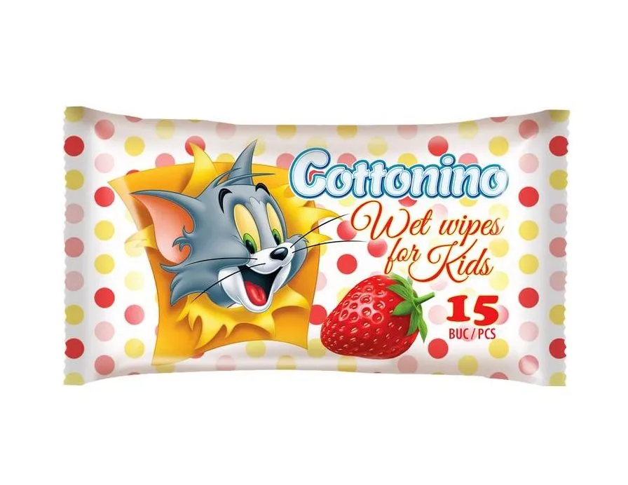 Cottonino Dětské vlhčené ubrousky Tom&Jerry jahoda 15 ks