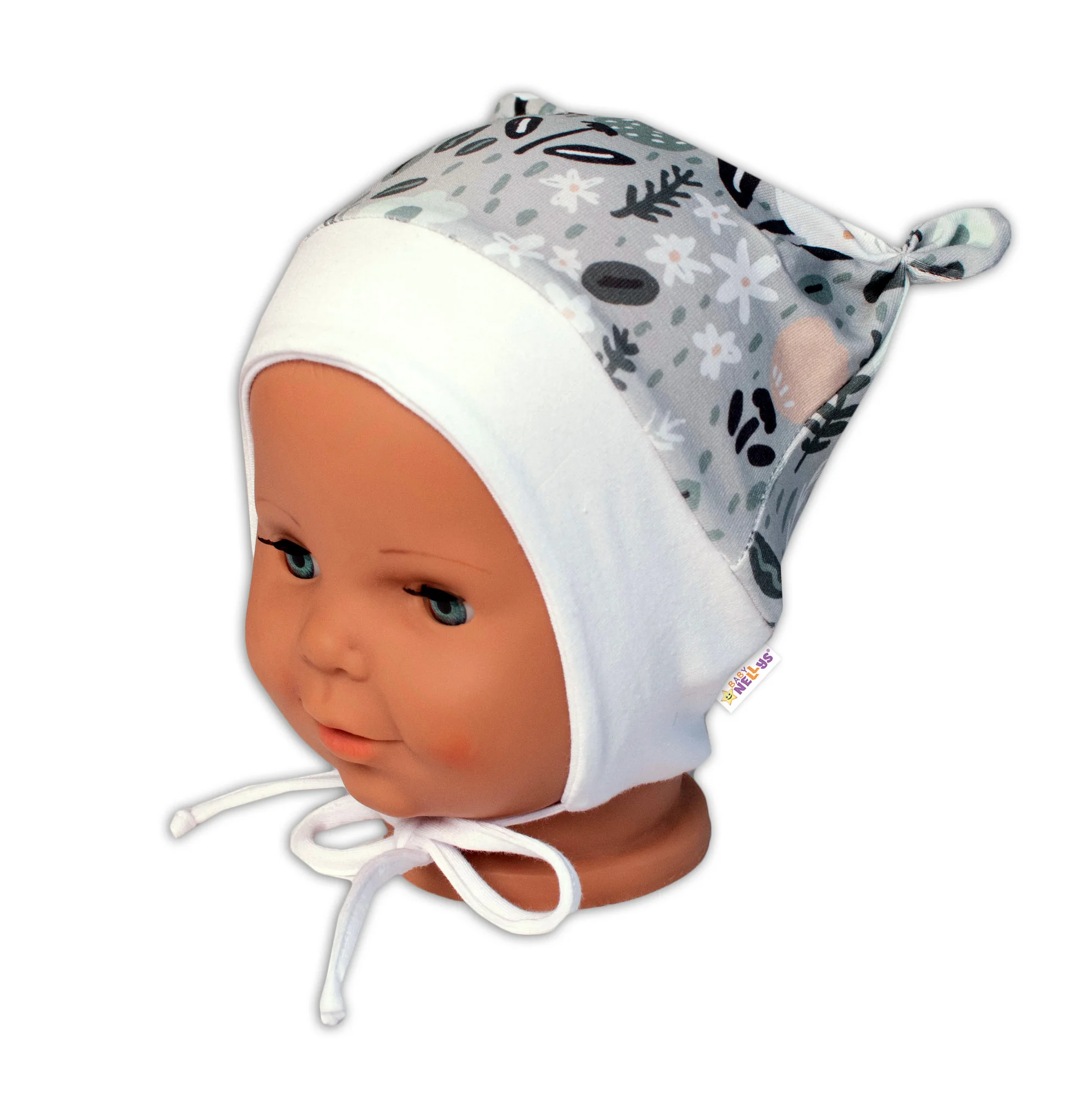 Baby Nellys Kojenecká čepička uzlíček na zavazování - Palouček, mátová vel. 68/74