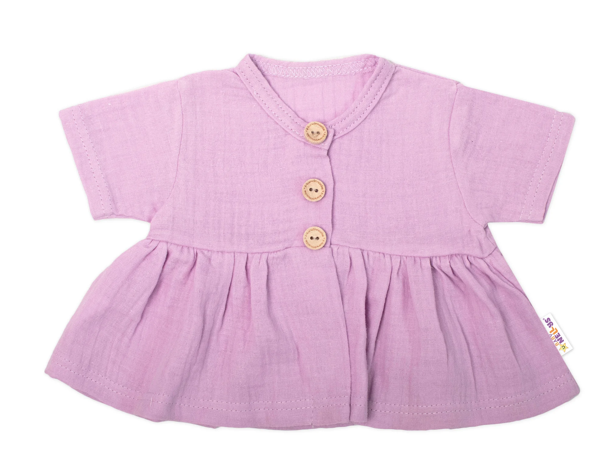 Baby Nellys 3-dílná mušelínová soupravička, tunika/halenka, kraťasky, čelenka, lila