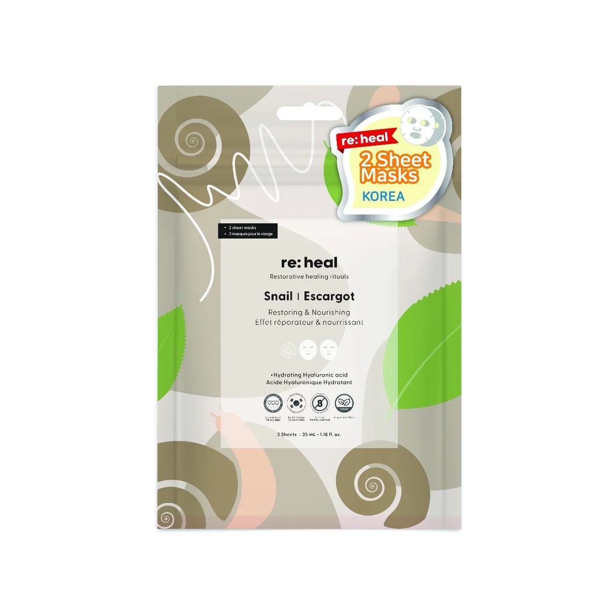 re:heal Revitalizační plátýnková maska se šnečím mucinem 2 ks