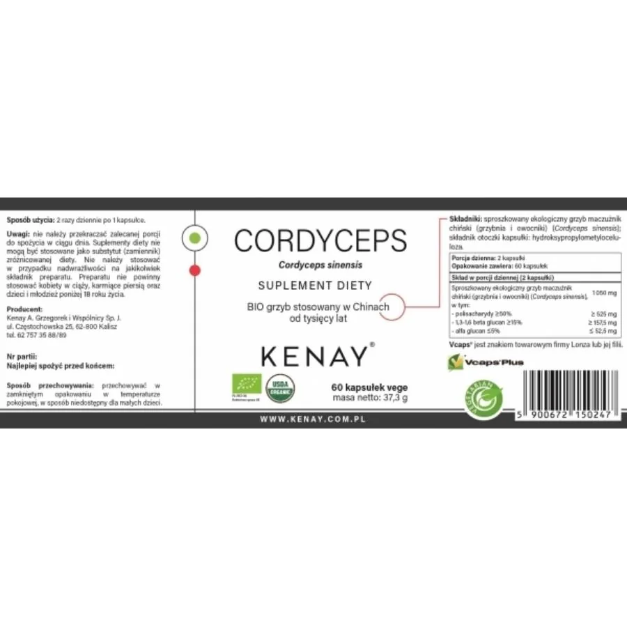 Kenay Cordyceps sinensis BIO 525 mg 60 kapslí