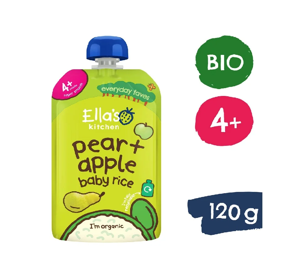 Ellas Kitchen BIO Dětská rýže Hruška a jablko kapsička 120 g