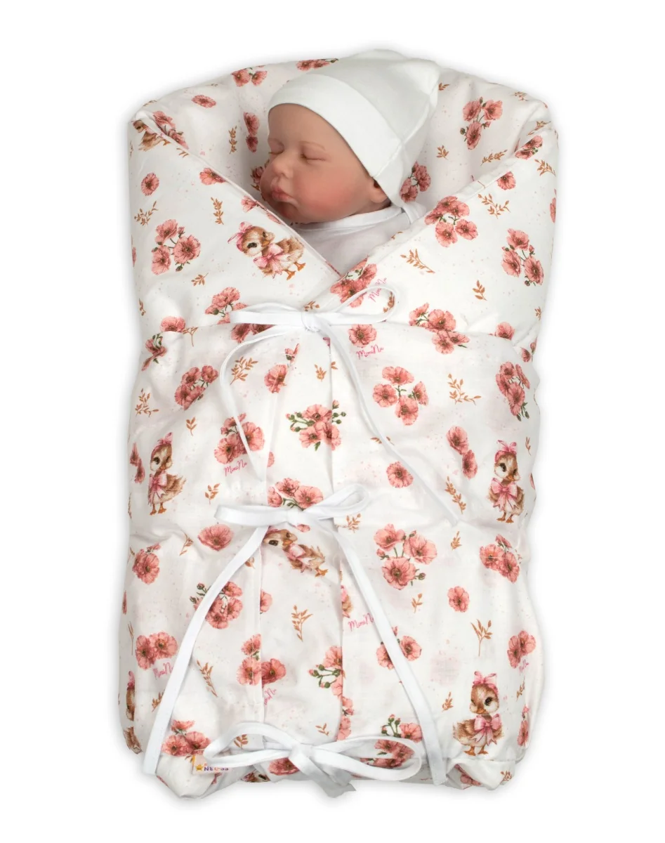Baby Nellys Klasická retro zavinovačka LALLY šněrovací s výplní, Kačenky, růžová/bílá