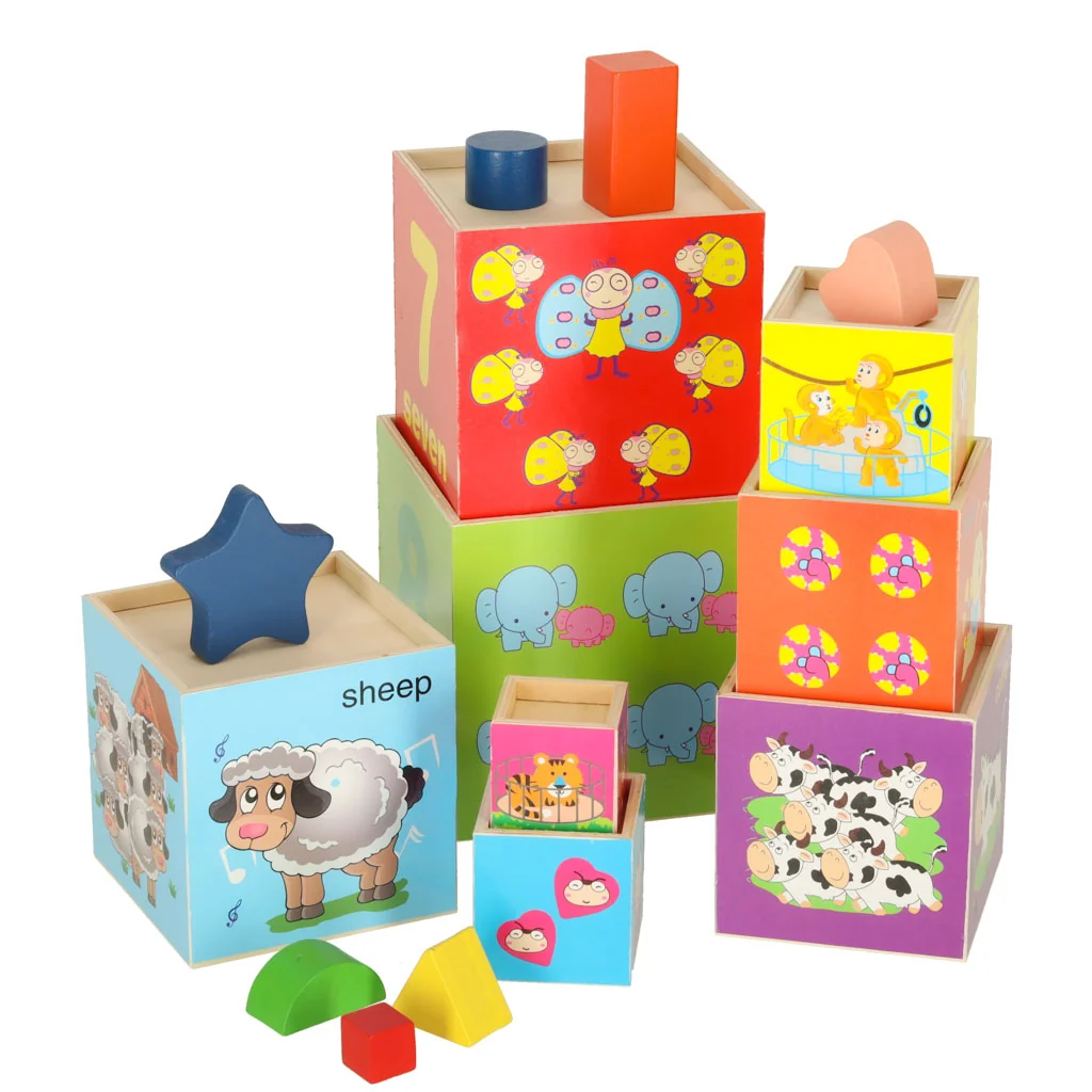 TULIMI Dřevěná edukační věž XXL – vkládačka tvarů, 71 cm