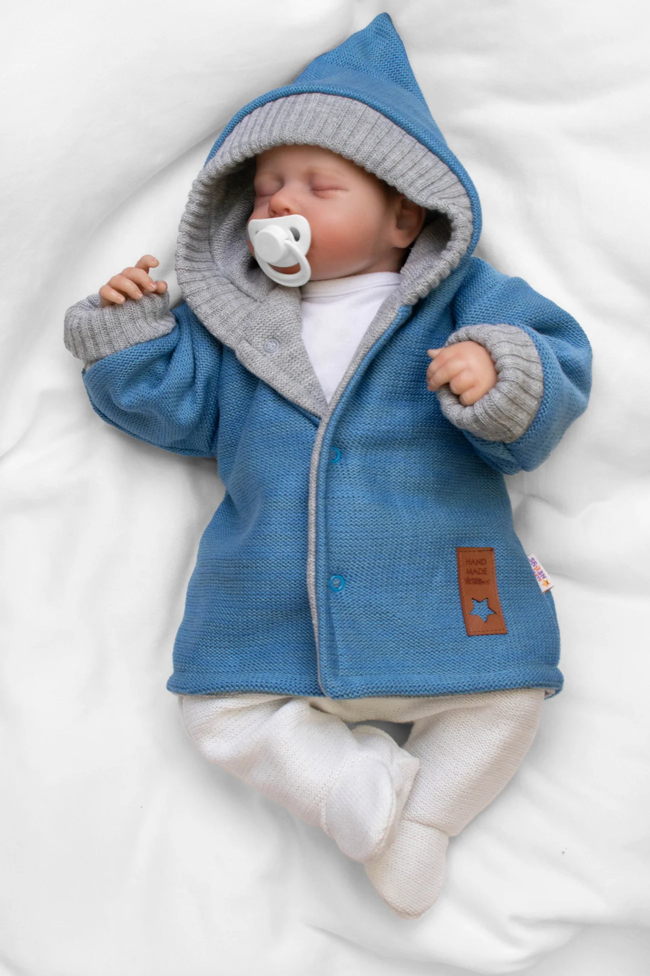Baby Nellys Rostoucí oboustranný svetřík s kapucí Hand Made, modrá-šedá, vel. 80/86