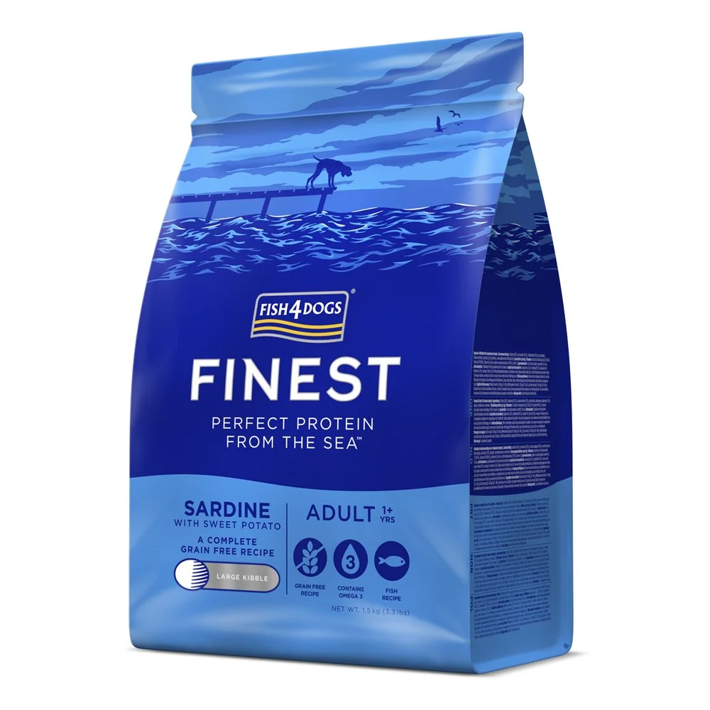 Fish4Dogs Granule velké pro dospělé psy Finest sardinka se sladkými bramborami 1,5 kg, 1+