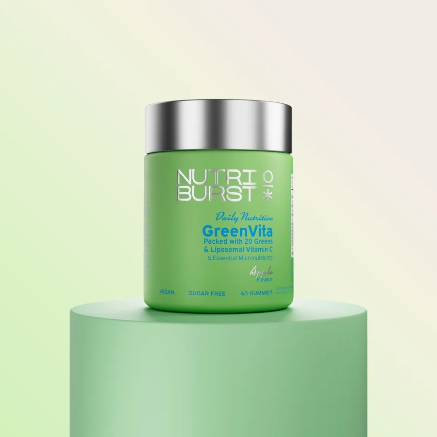 Nutriburst GreenVita gummies s vitamíny C, D3, zinkem a superpotravinami 60 ks jablko