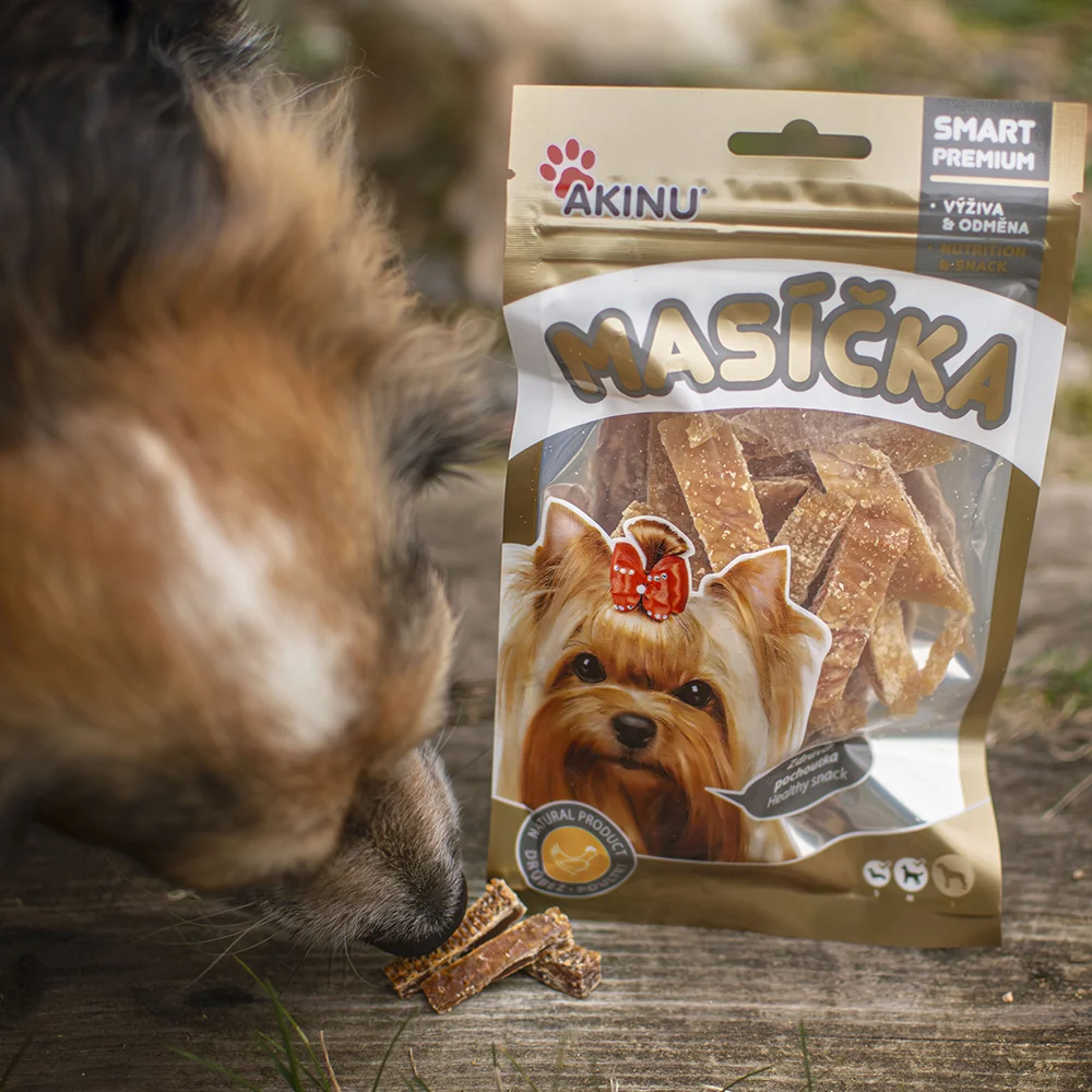 Akinu MASÍČKA Kuřecí proužky pamlsek pro psy 8 x 75 g