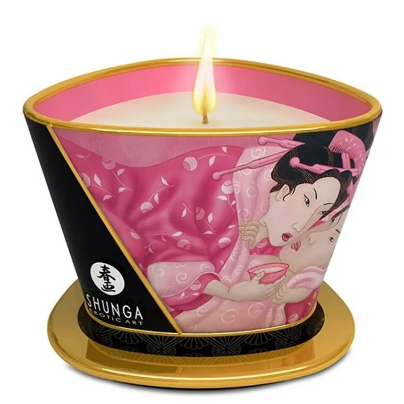 Shunga Libido stimulující masážní svíčka Magic Rose