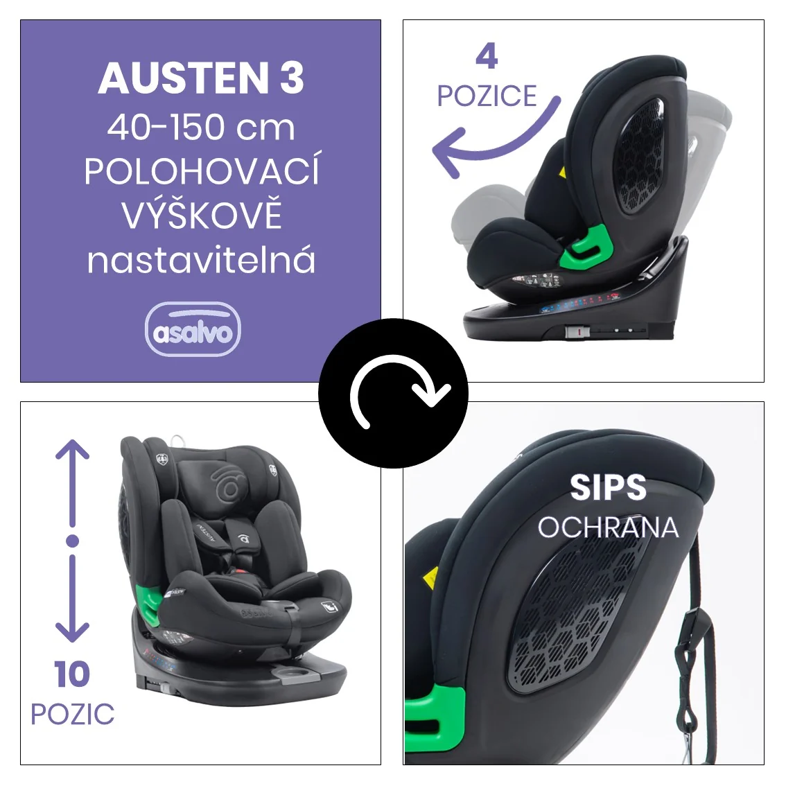 Asalvo AUSTEN 3 autosedačka i-Size 40-150, 360° grey