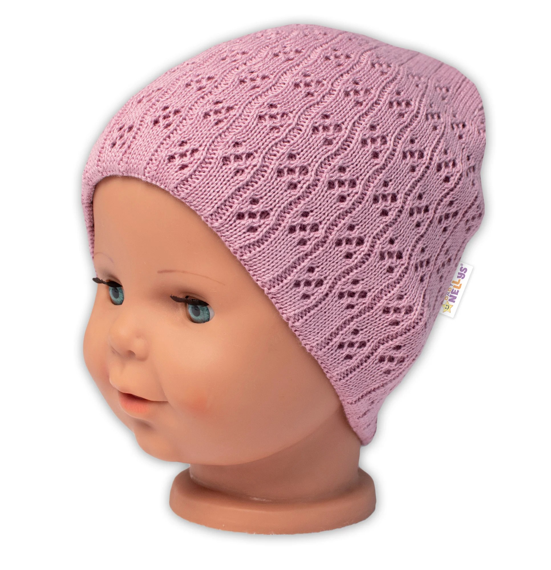 Baby Nellys Ažurková čepice, dvouvrstvá, bavlna, starorůžová vel. 104/110