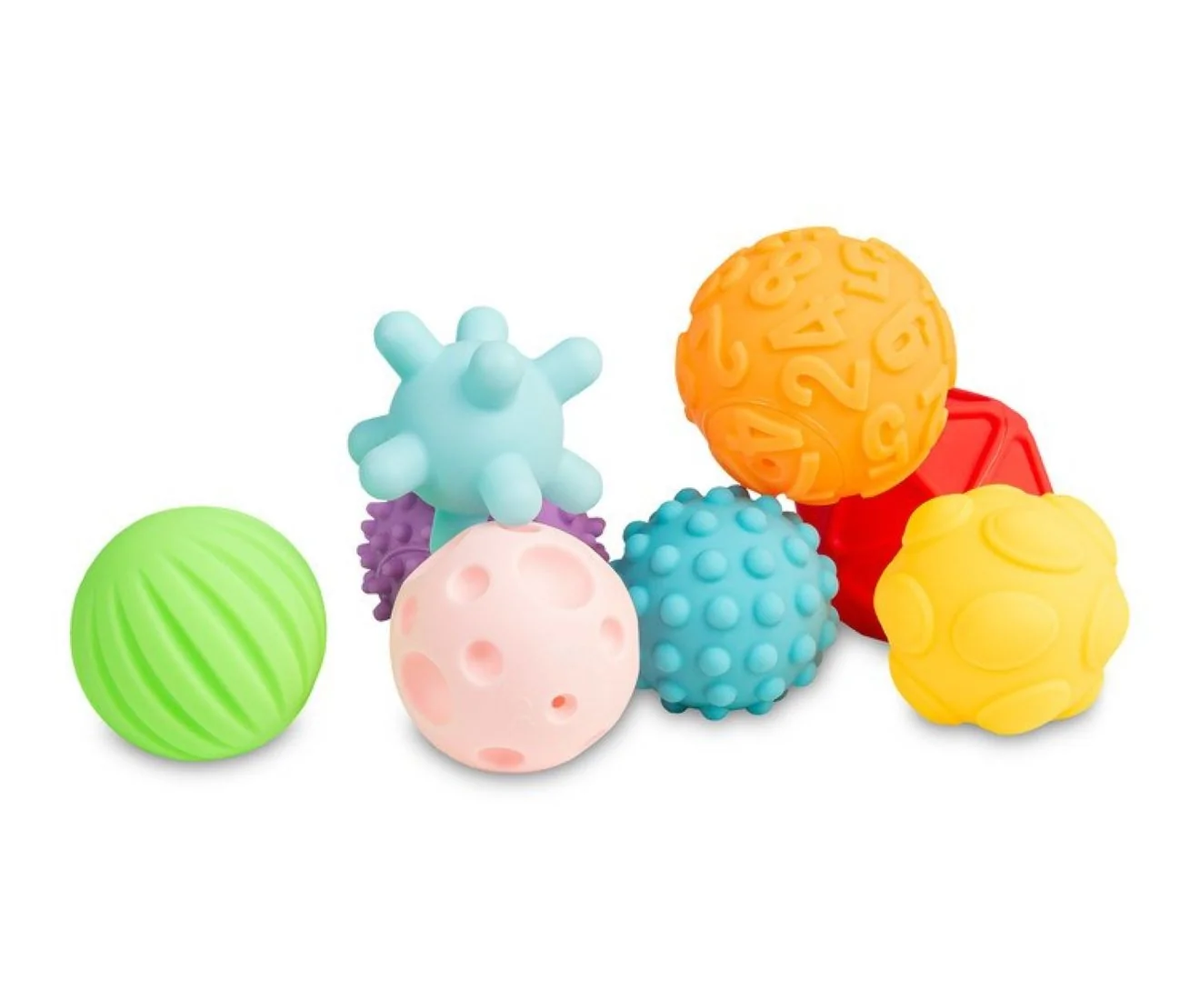 Toyz Měkké senzorické kostky 20 ks – s čísly a míčky, 6m+