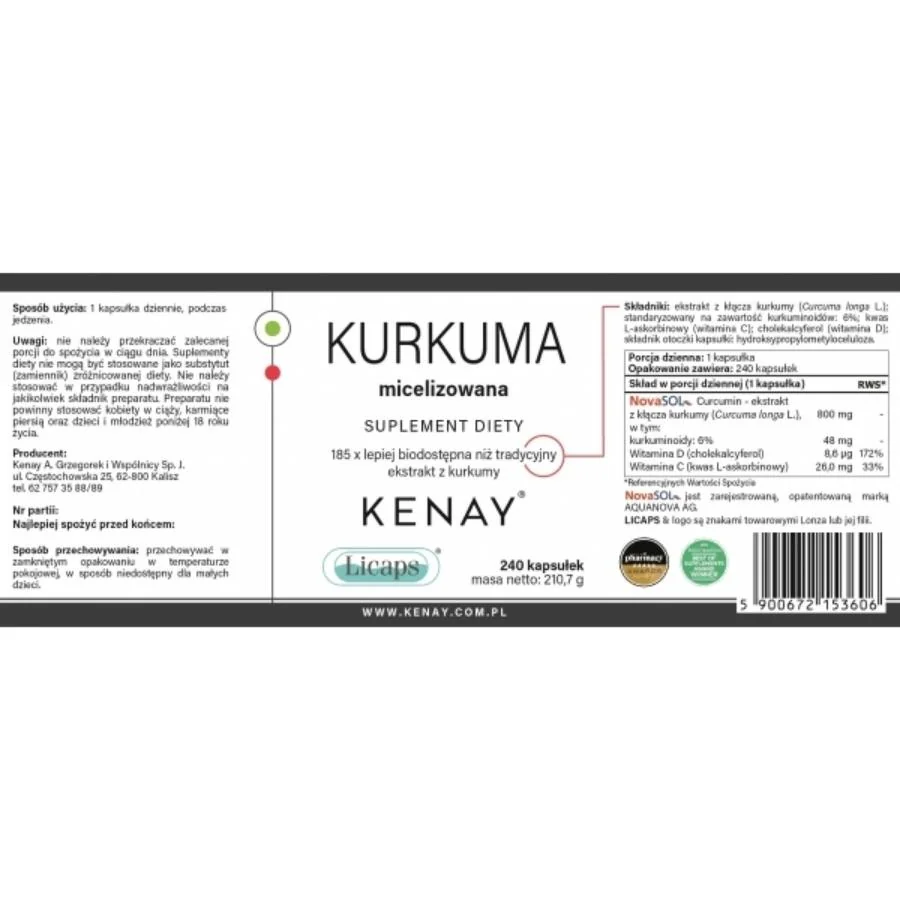 Kenay Kurkuma micelizovaná NovaSol Licaps 240 kapslí