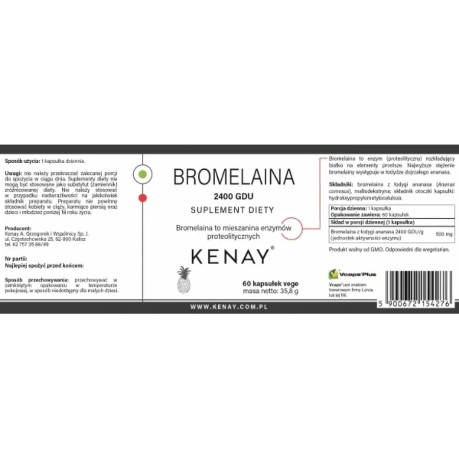 Kenay Bromelain 2400 GDU z ananasu 60 kapslí