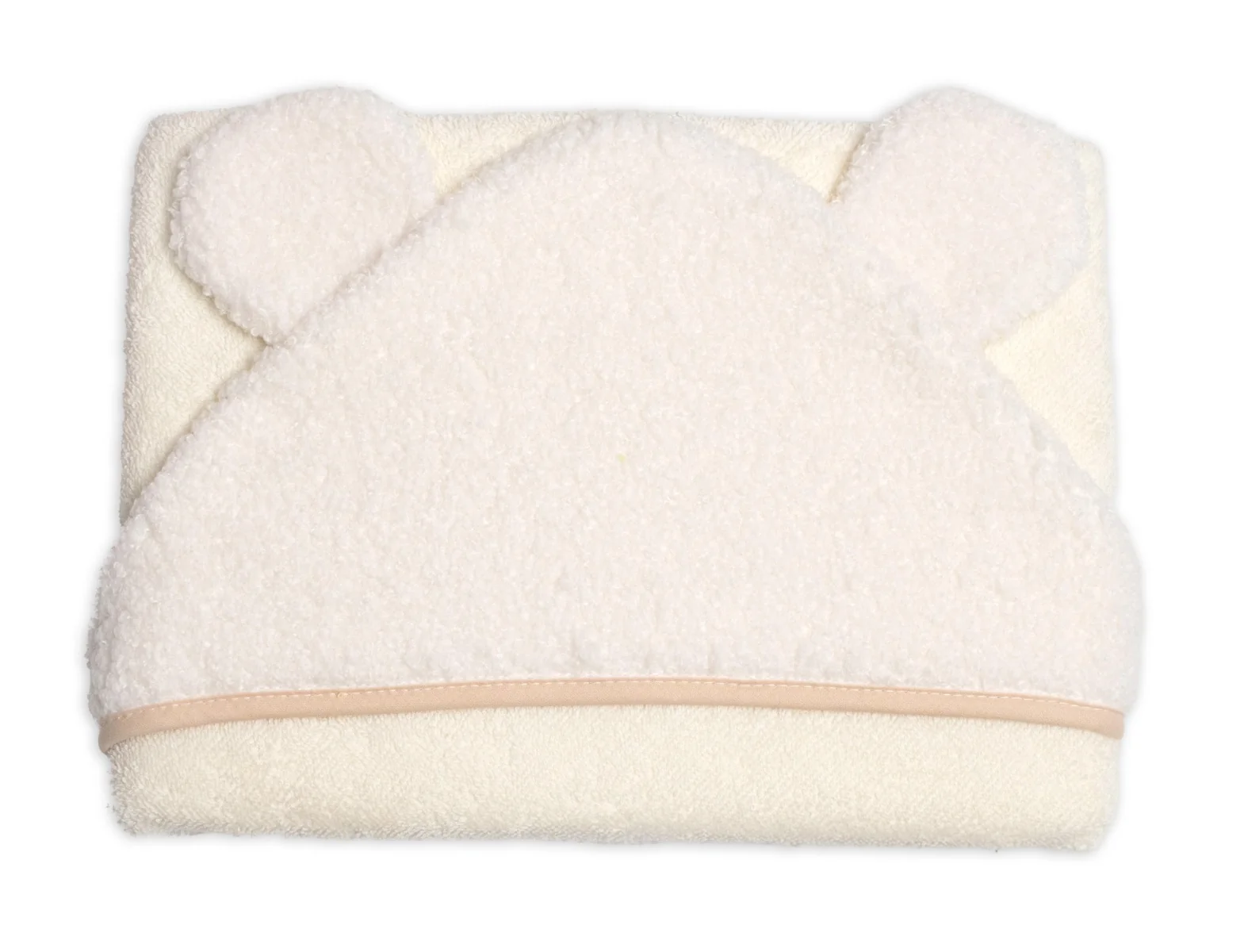 Baby Nellys Kojenecká osuška s kapucí a oušky Boucle 80x80cm, froté -  smetanová