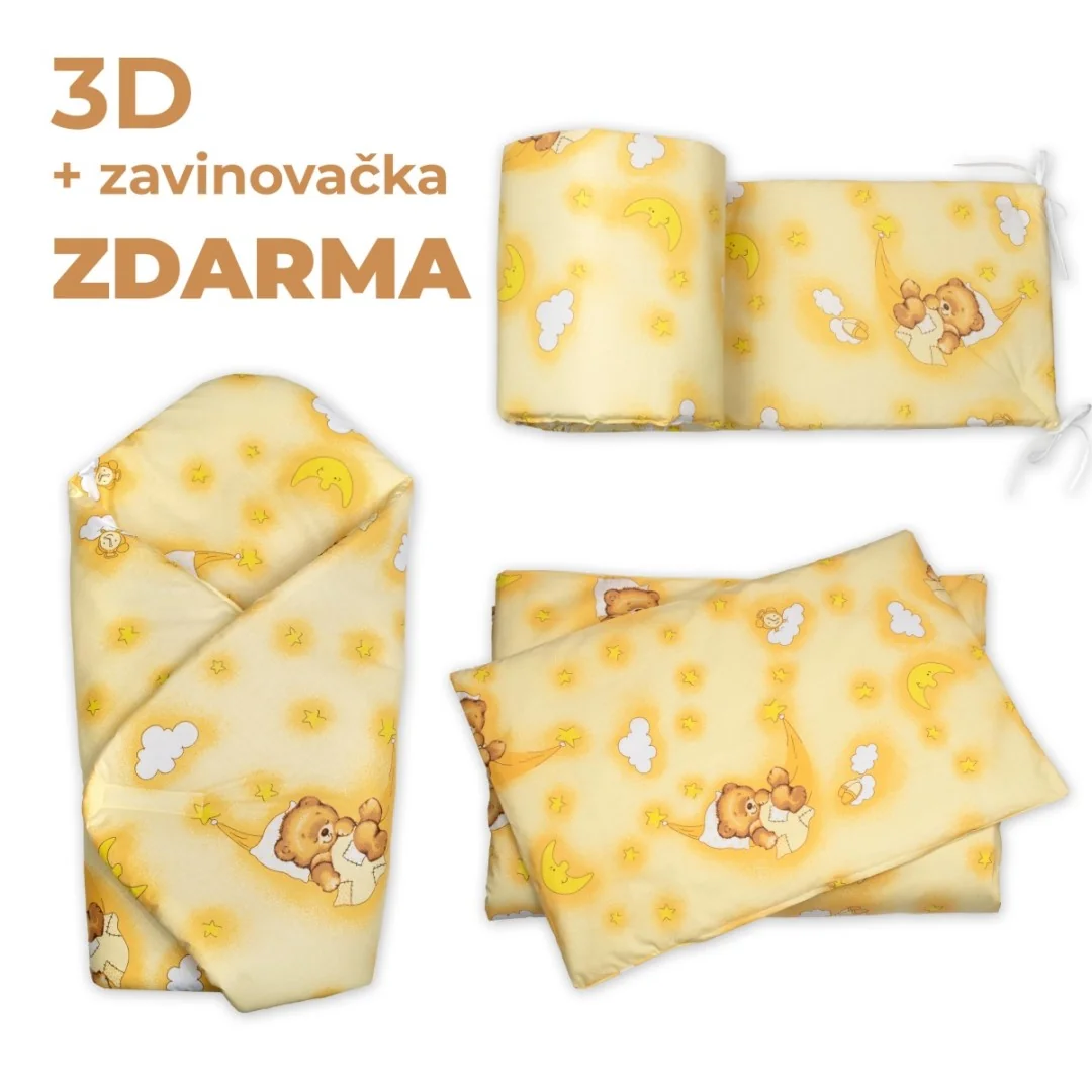 Baby Nellys 3D Mantinel s povlečením + zavinovačka, Medvídek krémový
