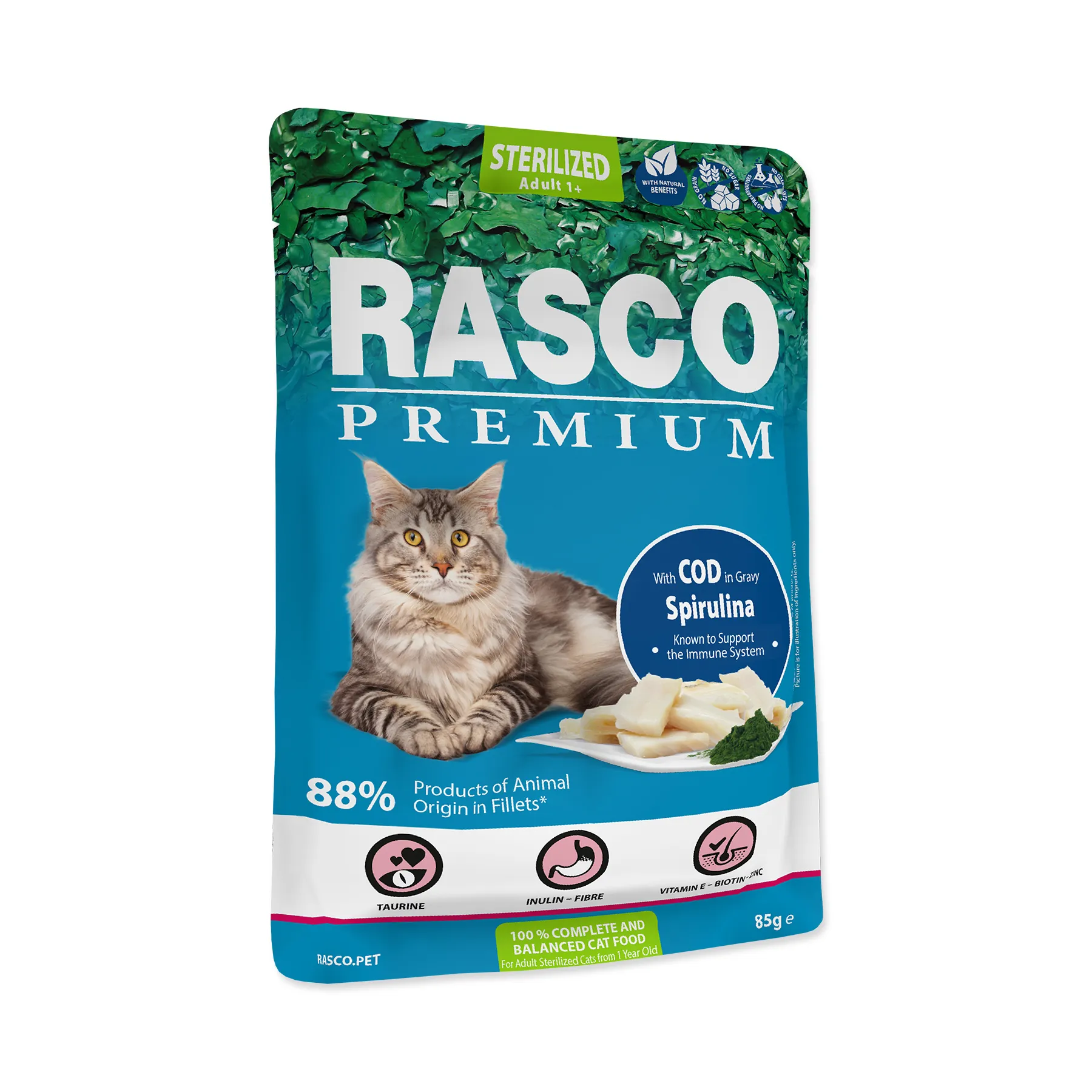 Rasco Premium Sterilized treska se spirulinou kapsička 85 g