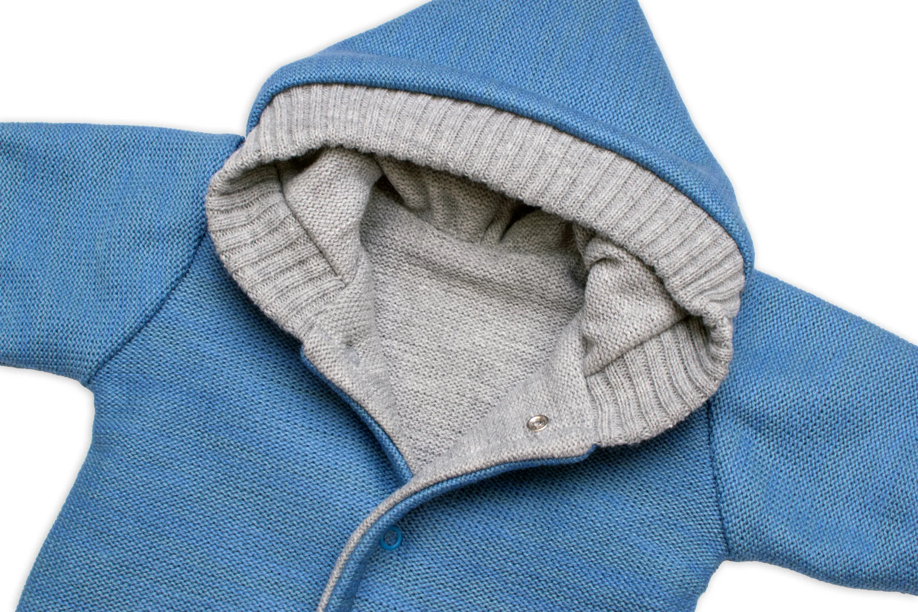 Baby Nellys Rostoucí oboustranný svetřík s kapucí Hand Made, modrá-šedá