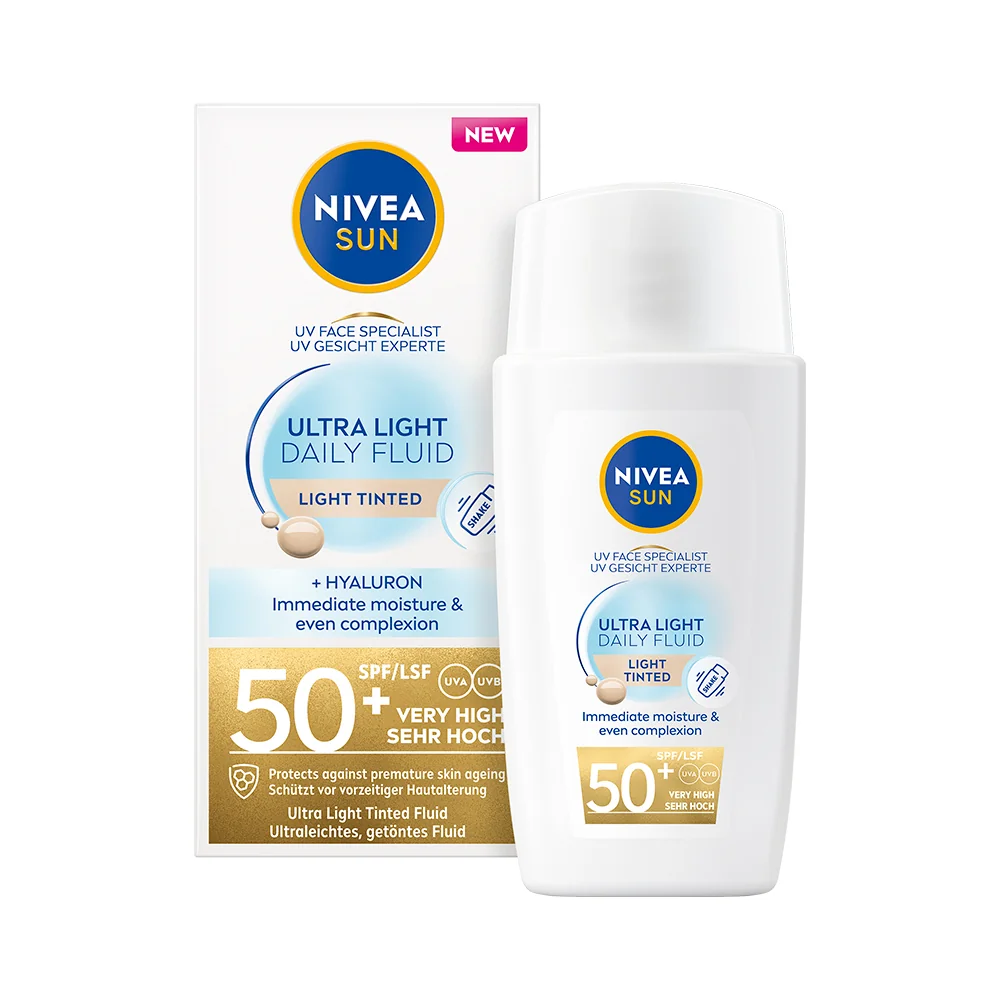 Nivea SUN Ultra Light Daily Fluid OF50+ tónovací pleťový krém na opalování 40 ml světlý