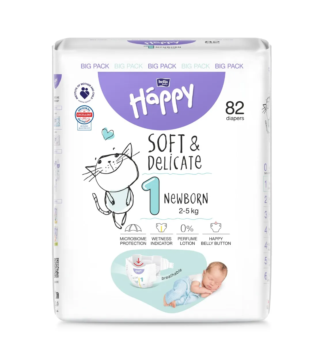 Bella Baby Happy Soft&Delicate 1 Newborn 2–5 kg dětské pleny 82 ks