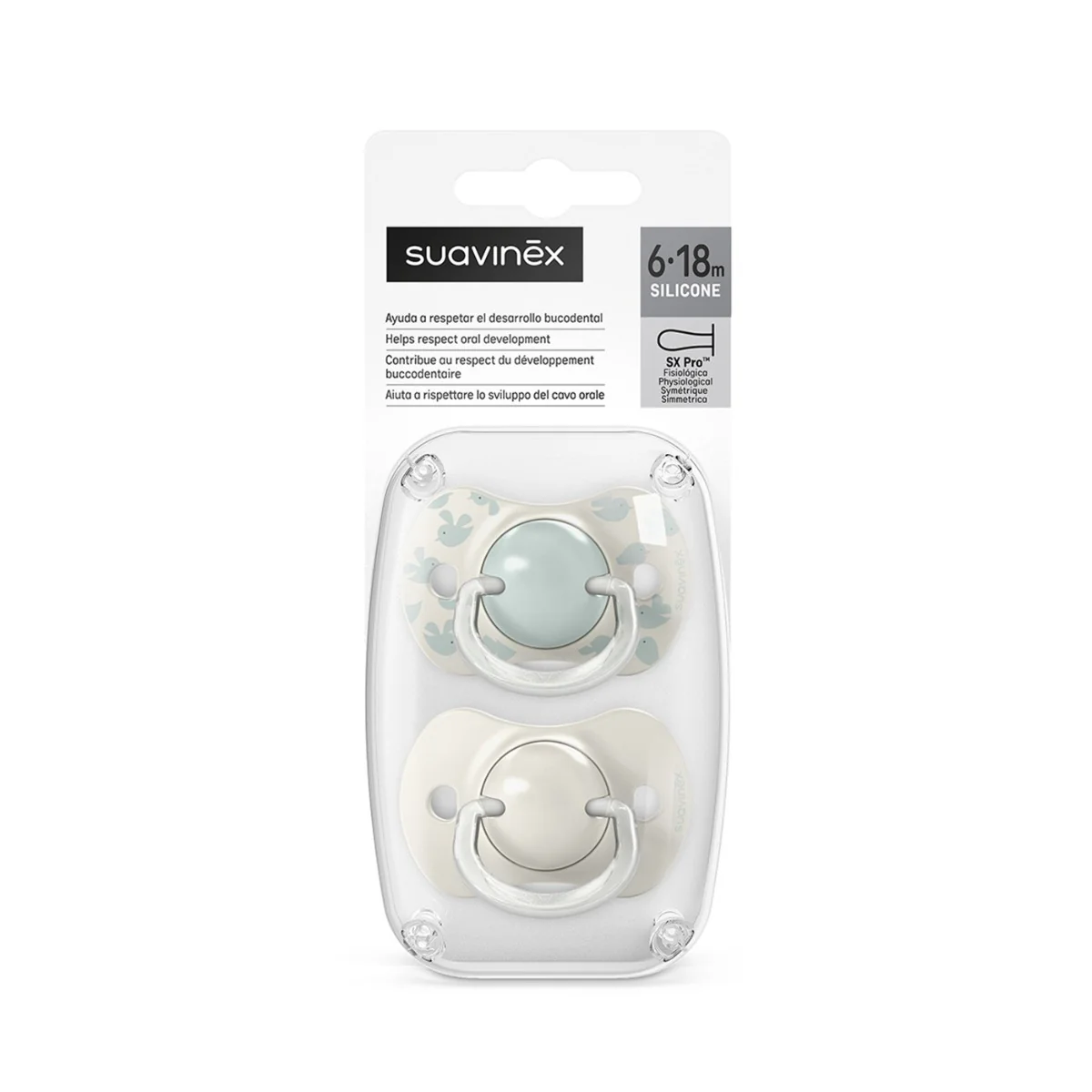Suavinex Dudlík SX PRO fyziologický BIRDIES 6-18m 2 ks zelený