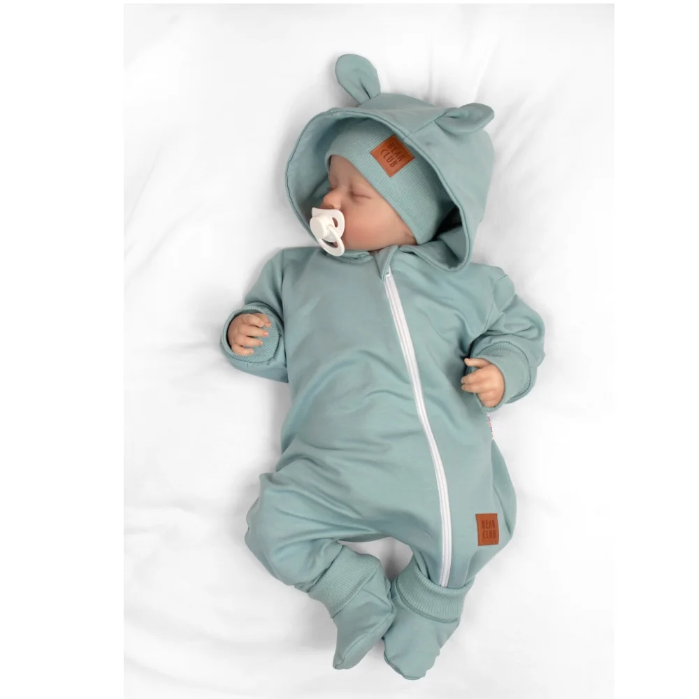 Baby Nellys Rostoucí teplákový overal, čepice, botky, 3D, Nature - ledově mátový, 56/62
