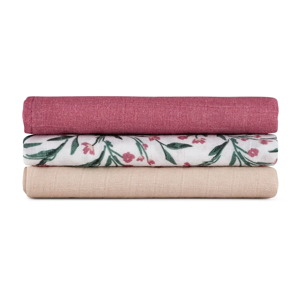 Petite&Mars Sada plen bambusová mušelínová Moussy 68 x 68 cm 3 ks Pink Meadow