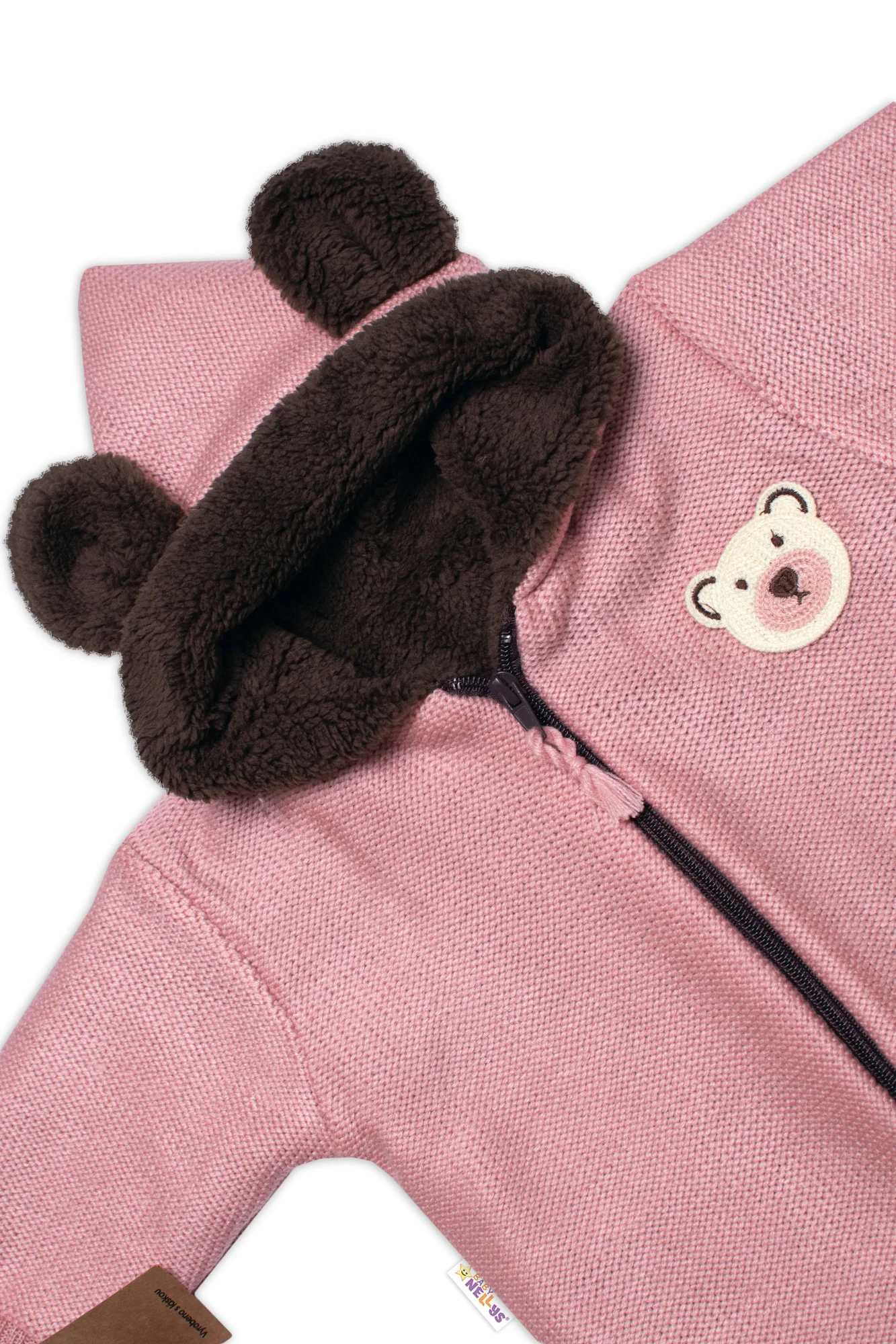 Baby Nellys Oteplená pletená kombinéza s rukavičkama Teddy Bear, dvouvrstvá,růžová,vel.68