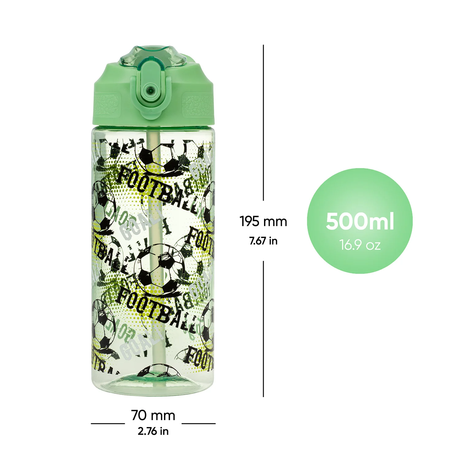Baagl Tritanová láhev na pití s brčkem Fotbal, 500 ml