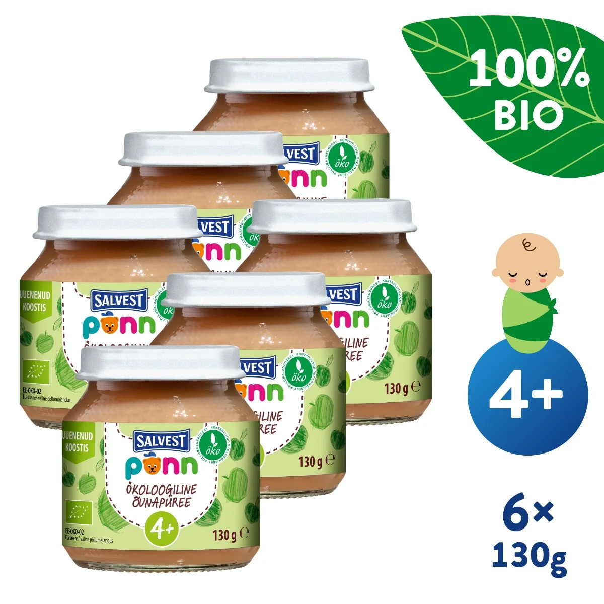 SALVEST Põnn BIO Jablko 100% 6x130 g