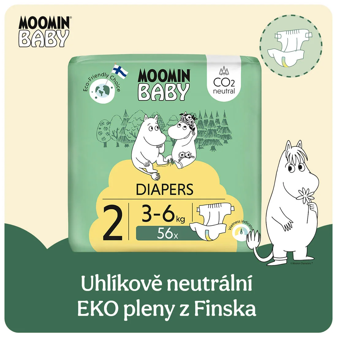 Moomin Baby 2 Newborn 3–6 kg eko pleny 56 ks