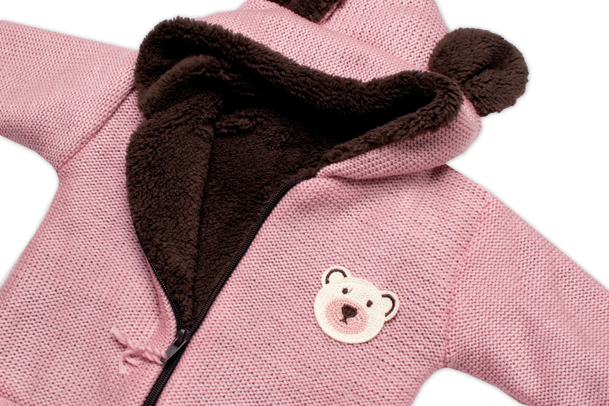Baby Nellys Oteplená pletená bundička Teddy Bear,růžová,104/110
