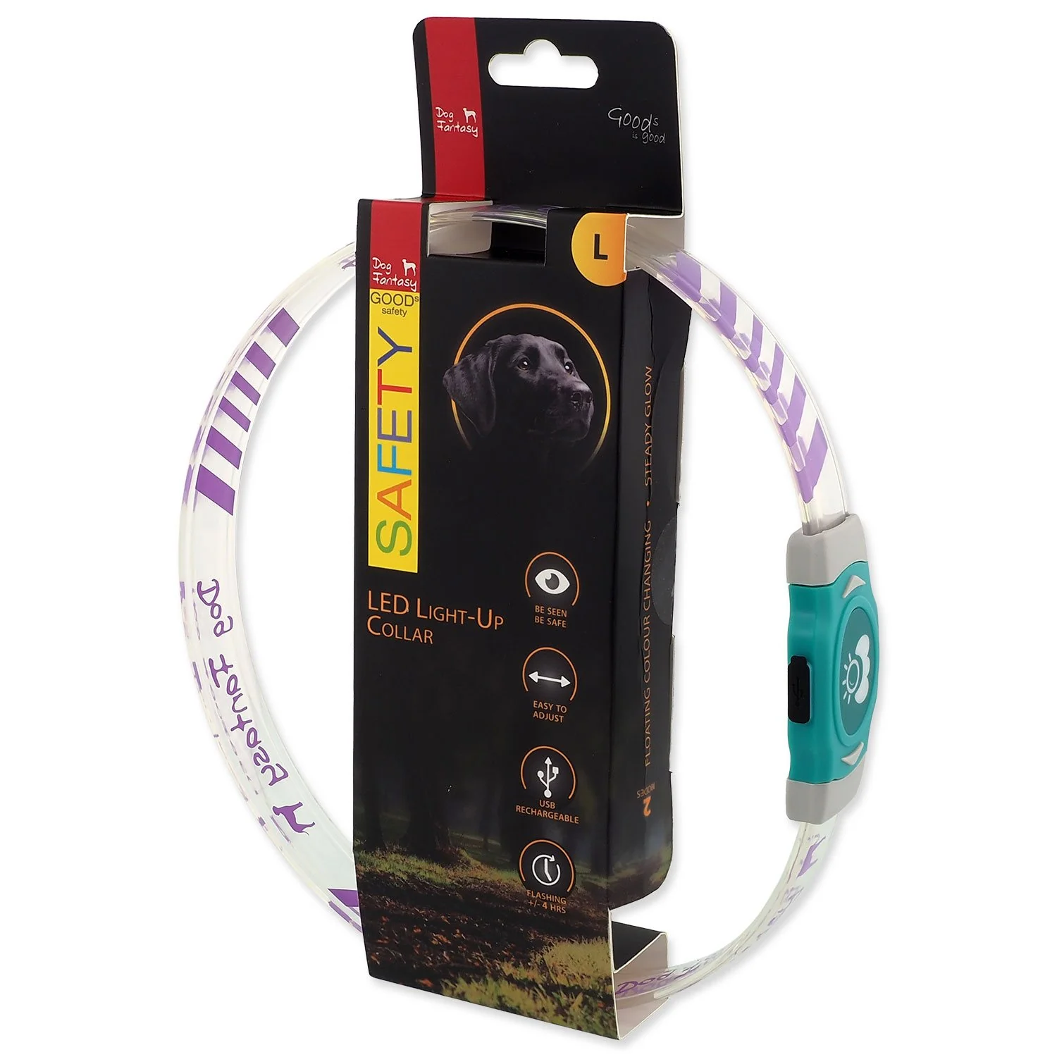 Dog Fantasy Obojek LED Svítící různobarevný nabíjecí L 65cm