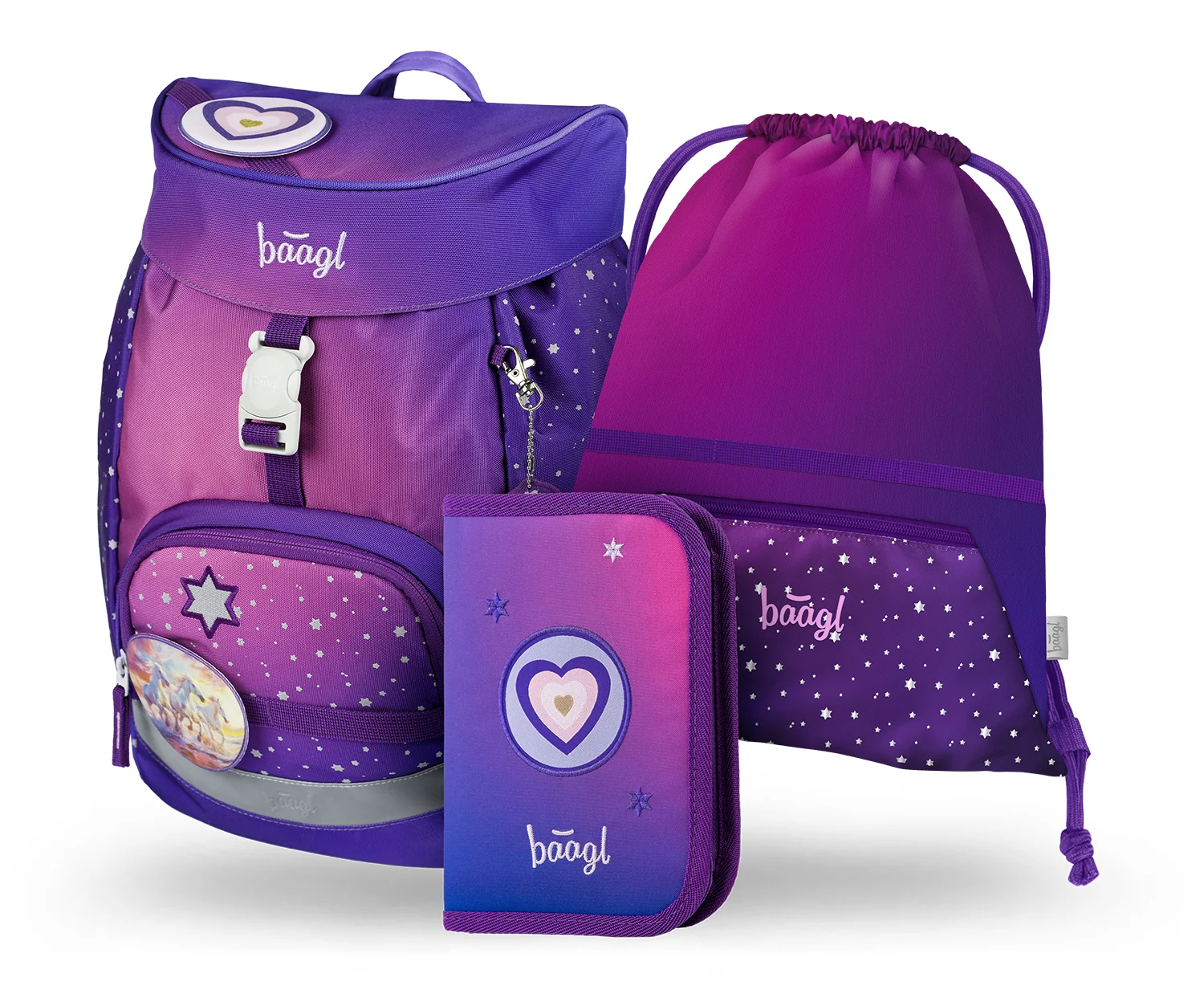 Baagl SET 3 AIRY Koně srdce: batoh, penál, sáček