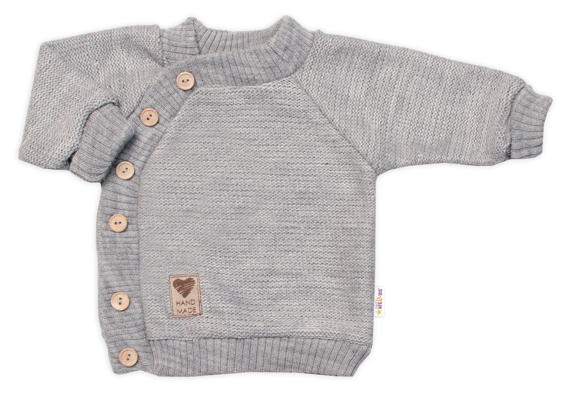 Baby Nellys Dětský pletený svetřík s knoflíčky, zap. bokem, Hand Made, šedý, vel. 68/74 vel. 68/74