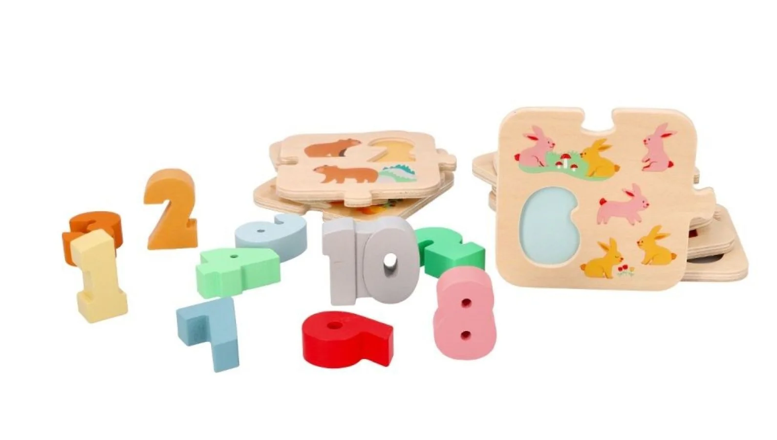 Lelin Dřevěné puzzle se zvířátky - učení se počítat