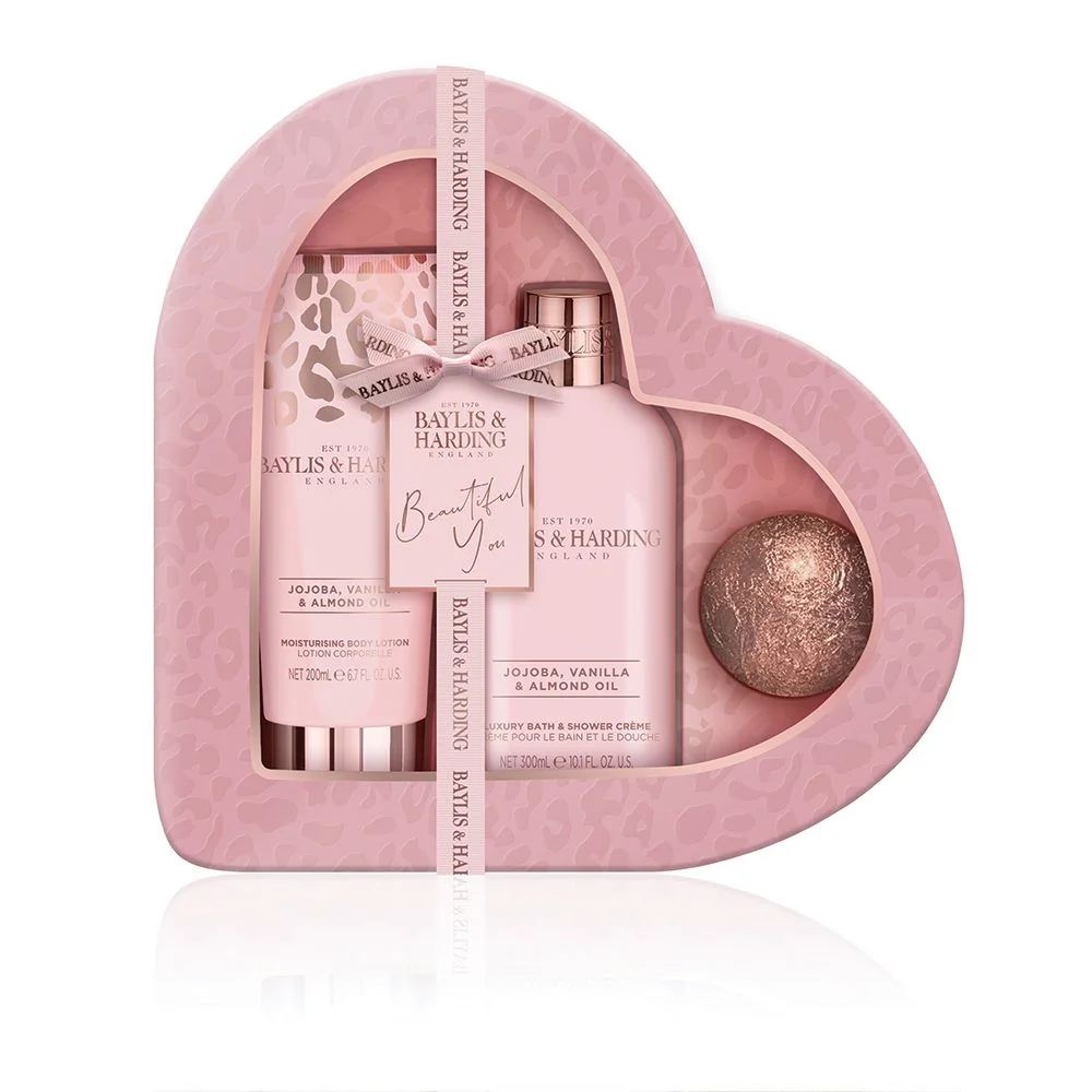 Baylis & Harding Jojoba Vanilka Mandlový olej sada péče o tělo ve tvaru srdce 3 ks