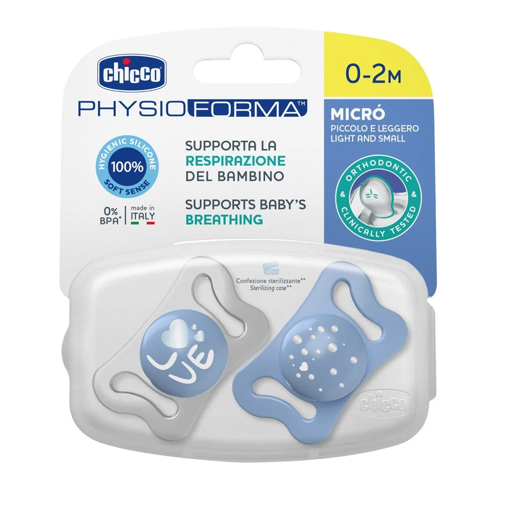 Chicco Dudlík Physio Micro silikonový 0-2m kluk 2 ks
