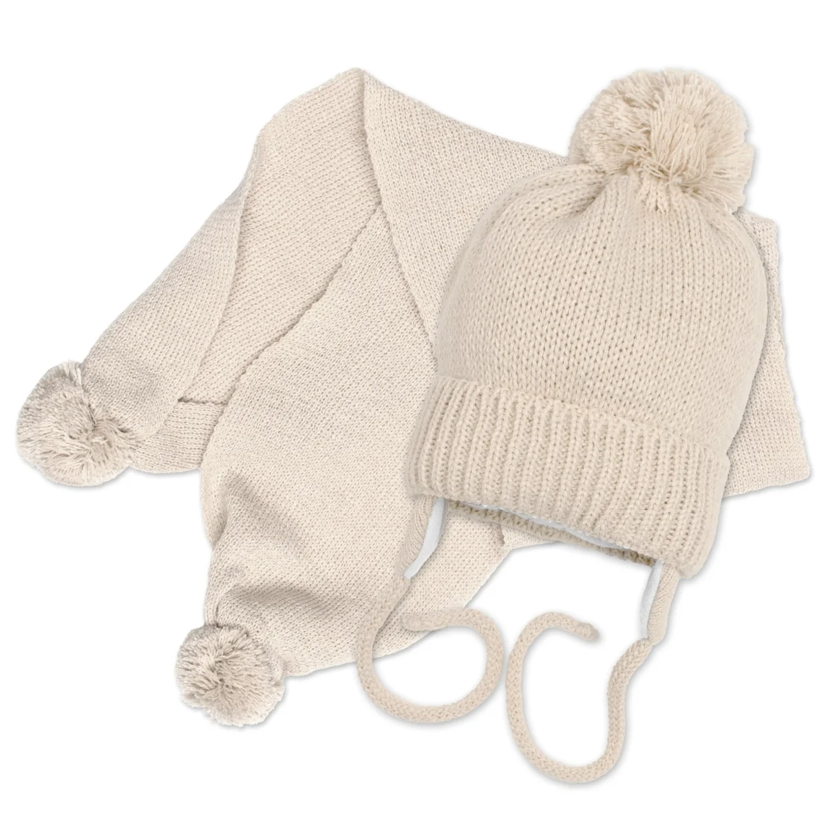Baby Nellys Zimní čepička s šálou - NATURE, 0-6m - béžová