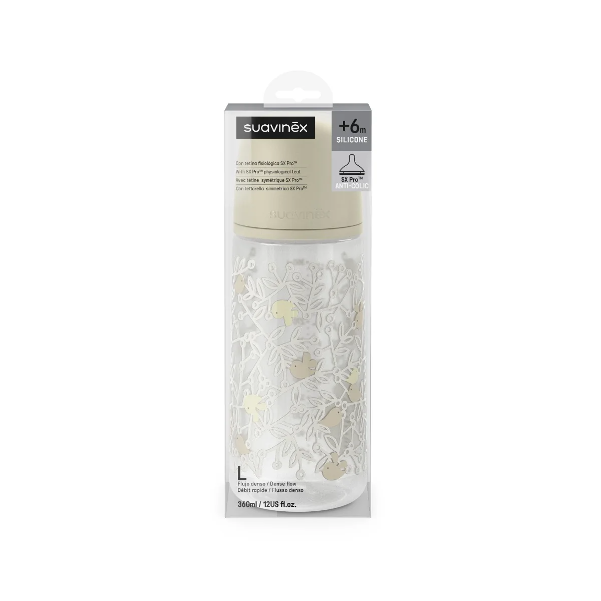 Suavinex Kojenecká láhev BIRDIES L 360 ml 1 ks krémová