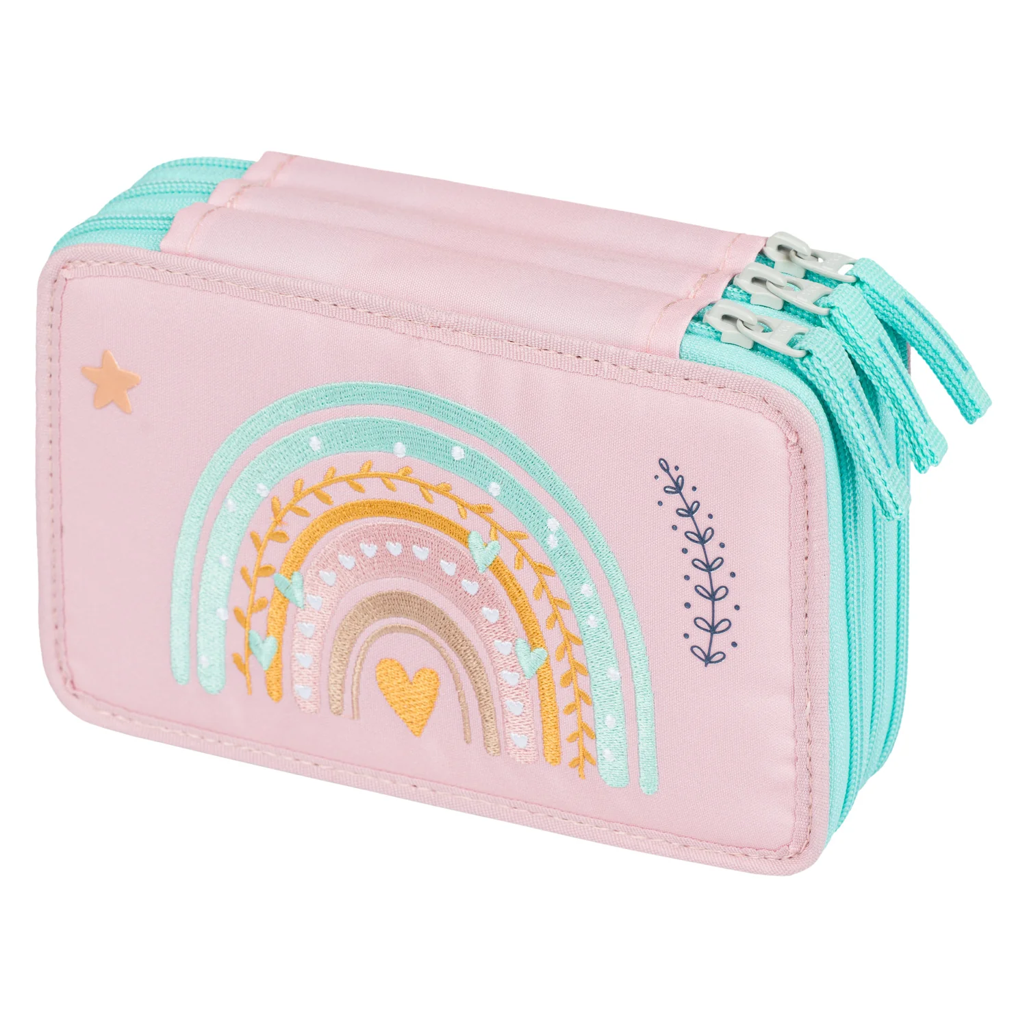Baagl Školní penál třípatrový Duha růžový
