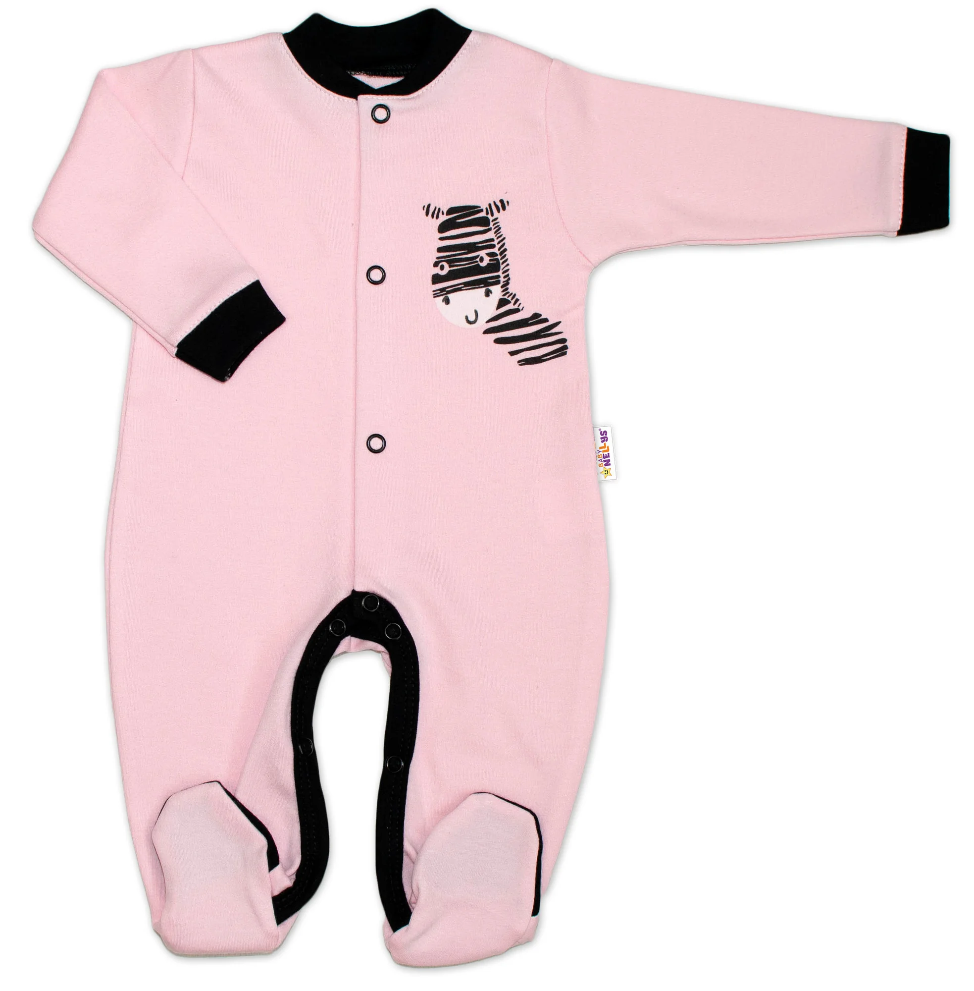 Baby Nellys Bavlněný overálek Zebra - růžový vel.  68