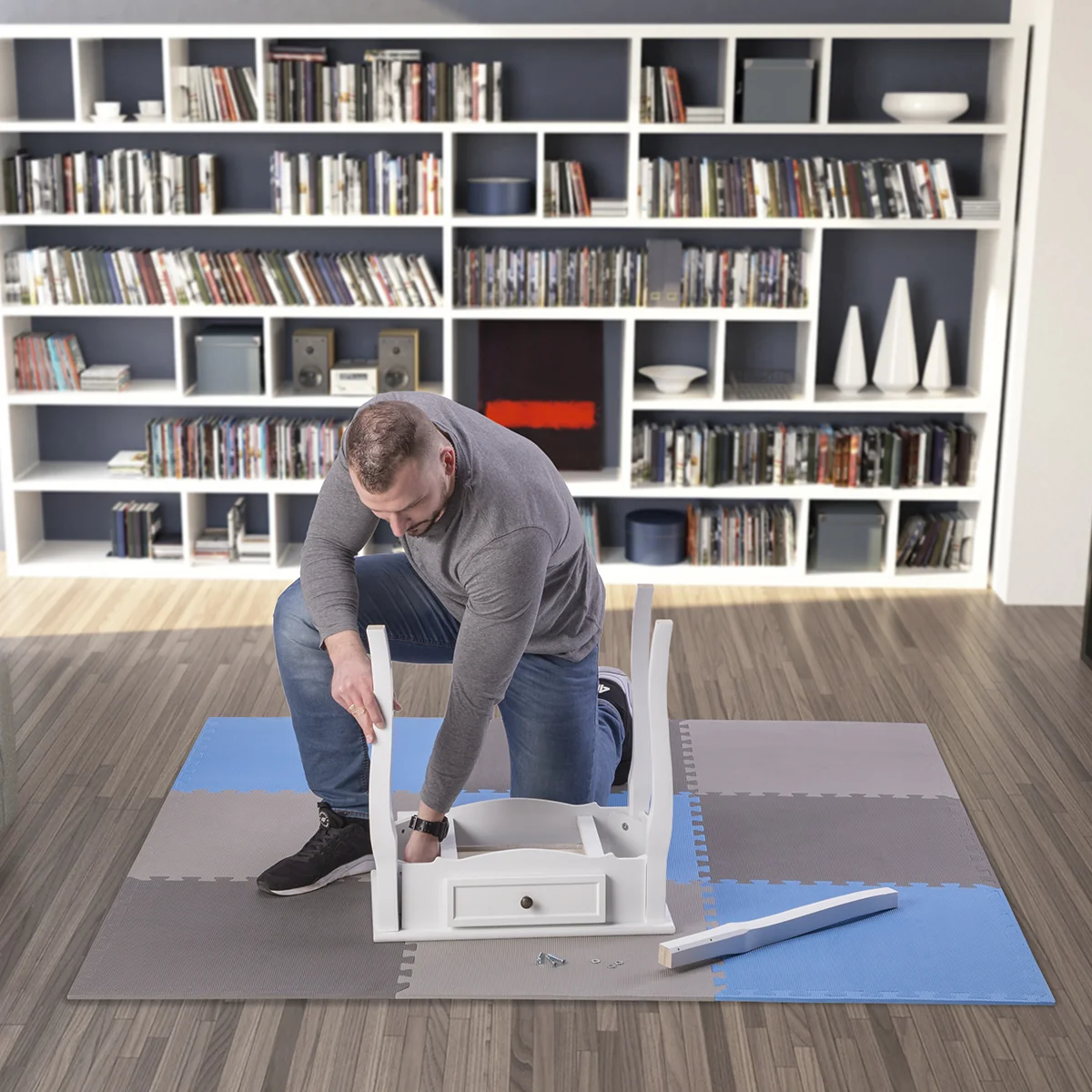 One Fitness Ochranná puzzle podložka MP10 modro-šedá