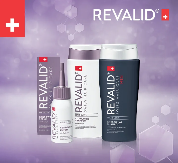 REVALID® HAIRLOSS. Sklony k vypadávání vlasů. Až 28 000 nových vlasů po 3 měsících * REVALID® HAIRLOSS. Sklony k vypadávání vlasů. Až 28 000 nových vlasů po 3 měsících *