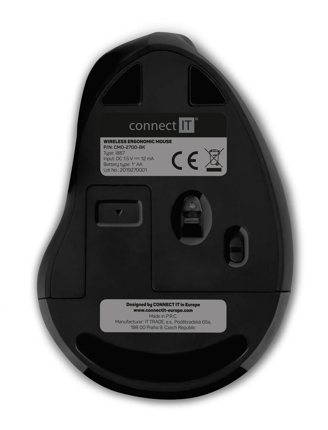 Connect IT For Health Gloss Ergonomická vertikální myš bezdrátová černá