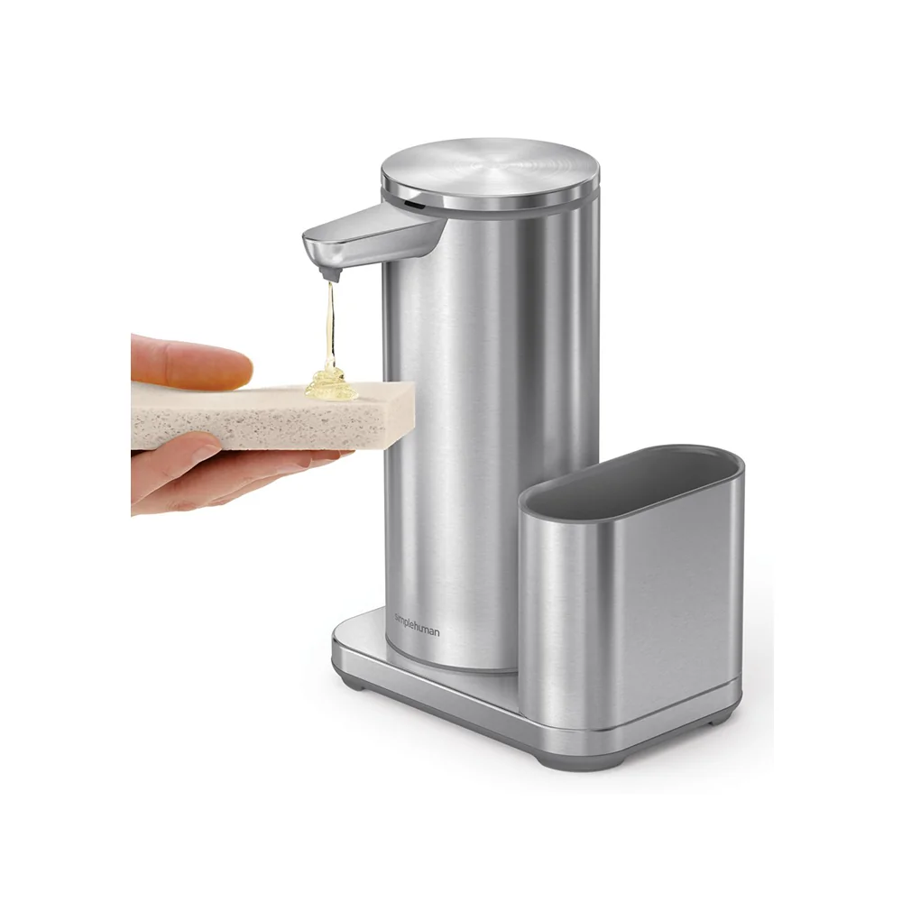 Simplehuman Bezdotykový dávkovač mýdla + držák na houbičku 414 ml nerez ocel
